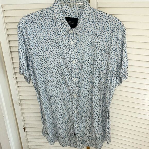Rails’ Carson Shirt in Marine 🌊 Blue and Flower 🌸 Cart 🛒 Print Front Pocket - Picture 1 of 17